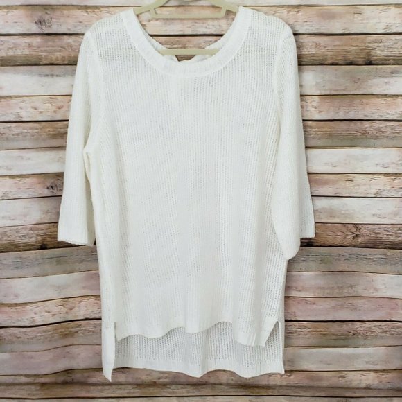 LC Lauren Conrad Tops - Lauren Conrad Open Stitch White Tunic 3/4 Sleeve